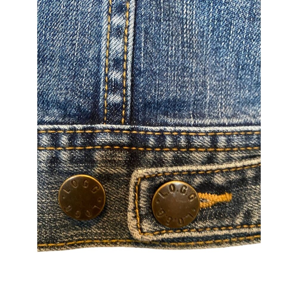 H&M L.O.G.G. Jean Jacket Denim Size 10 Utility Cotton Dark Wash LOGG Buttons - Picture 4 of 12